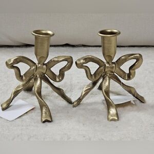 Gold Bow Candle Holders